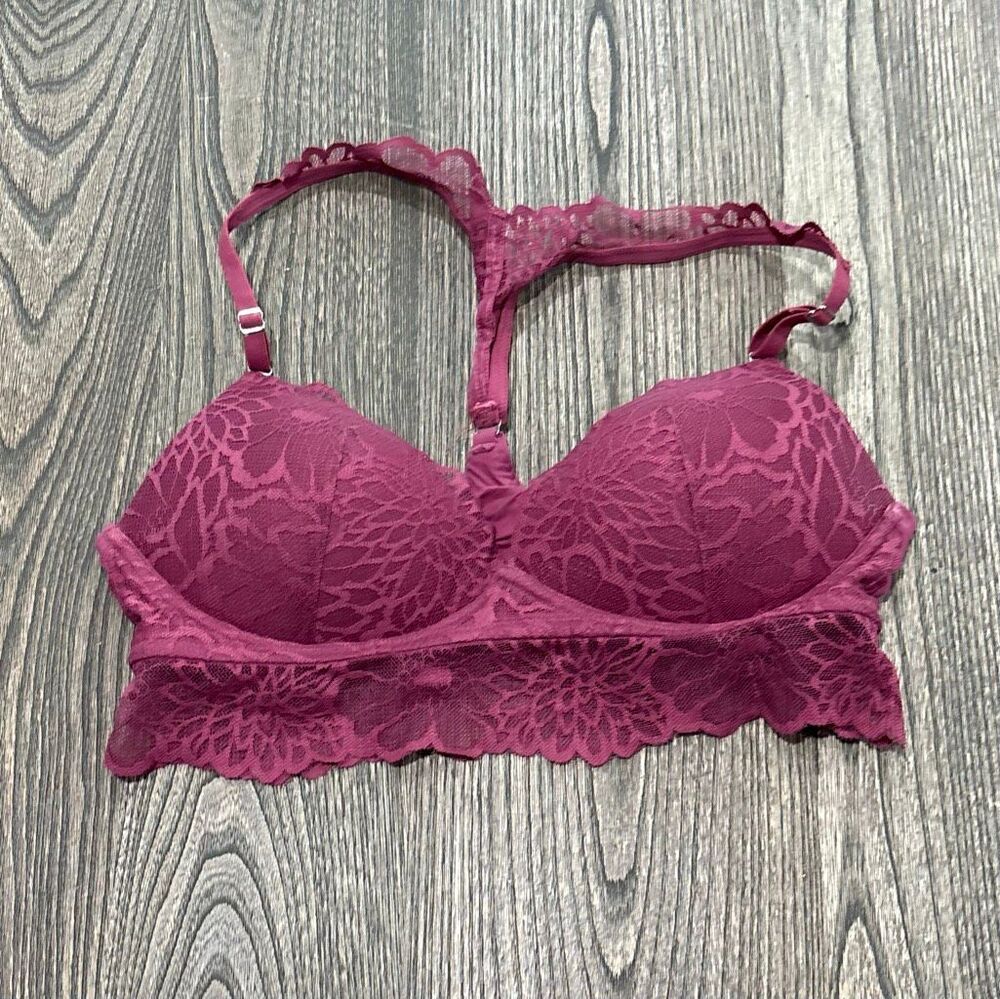 Victoria’s Secret PINK Women's Lace Racerback Push-Up Bralette Maroon Medium